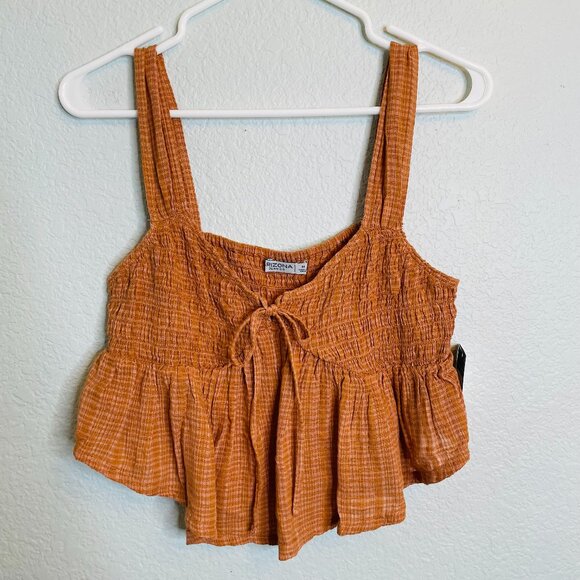 Arizona Jean Co. Rust Orange Plaid Tie Front Flowy Crop Tank Top | NWT | Medium - Picture 1 of 7